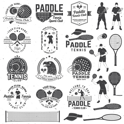 Set of Paddle tennis badge, emblem or sign. Vector illustration. Concept for shirt, print, stamp or tee.