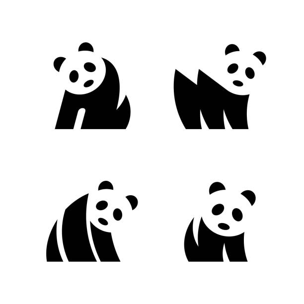 bildbanksillustrationer, clip art samt tecknat material och ikoner med uppsättning av panda logo - panda