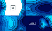 Set of four modern and trendy backgrounds. Abstract design with wave shapes in a paper cut style (blue). Background templates for your design, with space for your text. Vector Illustration (EPS10, well layered and grouped), wide format (5:3). Easy to edit, manipulate, resize or colorize. Please do not hesitate to contact me if you have any questions, or need to customise the illustration. http://www.istockphoto.com/portfolio/bgblue