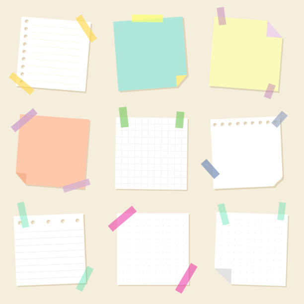 A set of paper for notes. Collection of square sheets of reminder paper. Vector isolates. A set of paper for notes. Collection of square sheets of reminder paper. Vector isolates. adhesive note stock illustrations