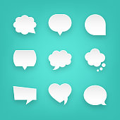 9 Paper Speech Bubbles and Communication Graphic Design Elements.