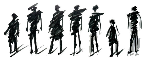 Set of pedestrians figure different poses, hand drawn marker sketch. Template for drawing аnd scetch eps10 vector illustraion. Set of pedestrians figure different poses, hand drawn marker sketch. Template for drawing аnd scetch eps10 vector illustraion. abstract silhouettes stock illustrations