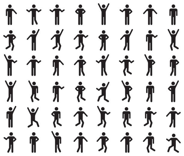 Set of people icons in black and white. Vector illustration of stylized people. stick figure stock illustrations