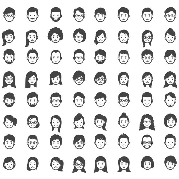 Set of people icons 64 people faces icons. human face illustrations stock illustrations