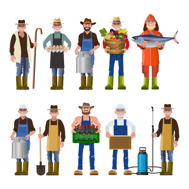 illustrazioni stock, clip art, cartoni animati e icone di tendenza di insieme di persone di diverse professioni - allevatore