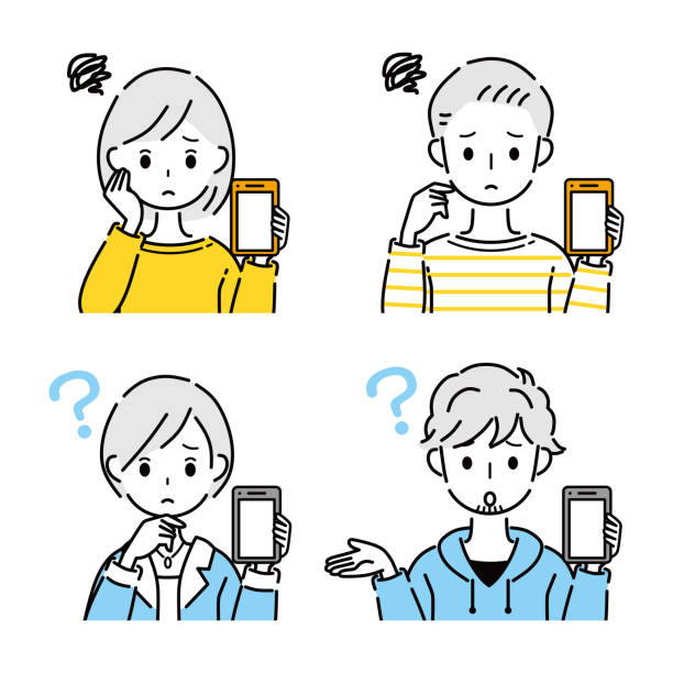 スマートフォンを持つ人々のセット。 - スマホ　女性　日本人点のイラスト素材／クリップアート素材／マンガ素材／アイコン素材