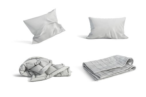 A set of pillows and blankets on a white background. Vector illustration