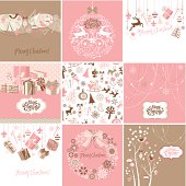 Set of pink and brown Christmas Cards