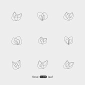 set of plant floral and leaf pattern icon