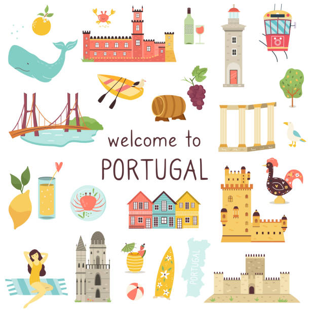 ilustrações de stock, clip art, desenhos animados e ícones de set of portuguese icons, landmarks, elements. collection of objects of portugal. vector illustration - alentejo