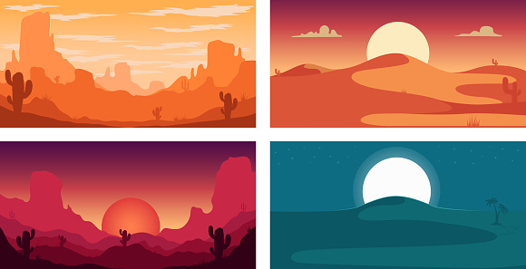 Set of poster template with wild desert landscape. Design element for banner, flyer, card. Vector illustration