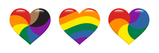 set of pride flag heart shape icon - progress pride flag 幅插畫檔、美工圖案、卡通及圖標