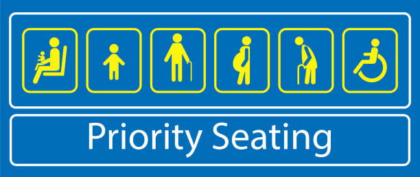 illustrations, cliparts, dessins animés et icônes de ensemble d'autocollant ou d'étiquette prioritaire de sièges, pour le transport de masse rapide - handicap