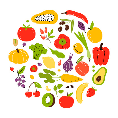 ✓ Imagen de Diseño vectorial de dibujos animados de frutas y verduras  Fotografía de Stock