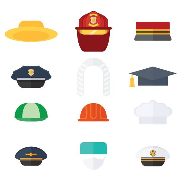 set of professional hats set of professional hats. Flat vector cartoon illustration. Objects isolated on a white background. police hat stock illustrations