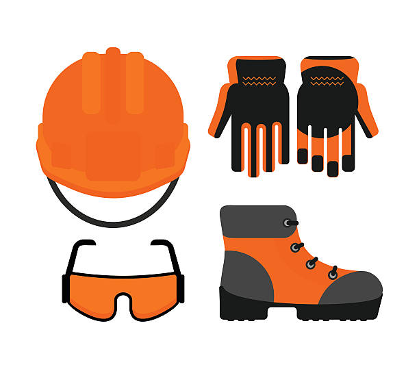 Set of protectiv work wear Set of protectiv work wear. Cartoon flat vector illustration. Objects isolated on a background. safety equipment stock illustrations