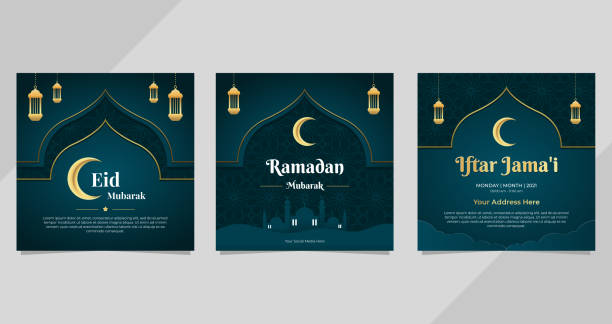 Set of Ramadan social media template vector art illustration