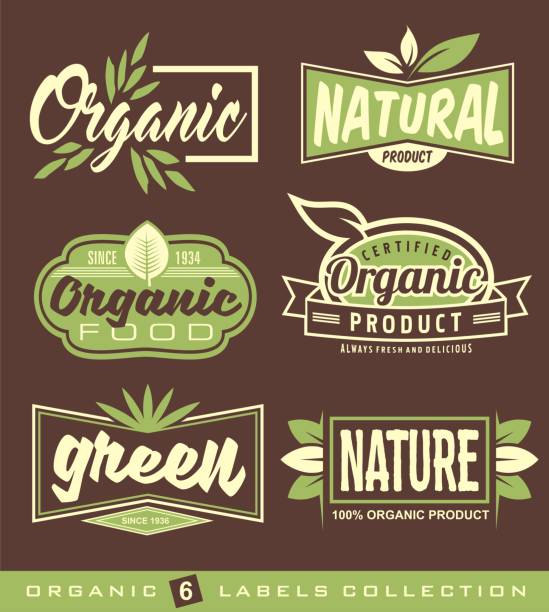ilustrações de stock, clip art, desenhos animados e ícones de set of raw, vegan, healthy food labels, stickers and design elements - emblem food label
