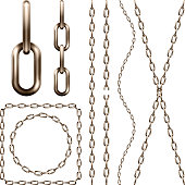 Set of realistic  brown metal chain, isolated on white