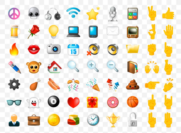 zestaw realistycznych cute elegancki multimedia i ikony interfejsu na przezroczystym tle - emoji stock illustrations