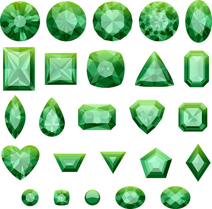 Set of realistic green jewels. Green emeralds