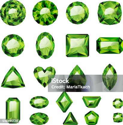 istock Set of realistic green jewels. Green emeralds 516491720