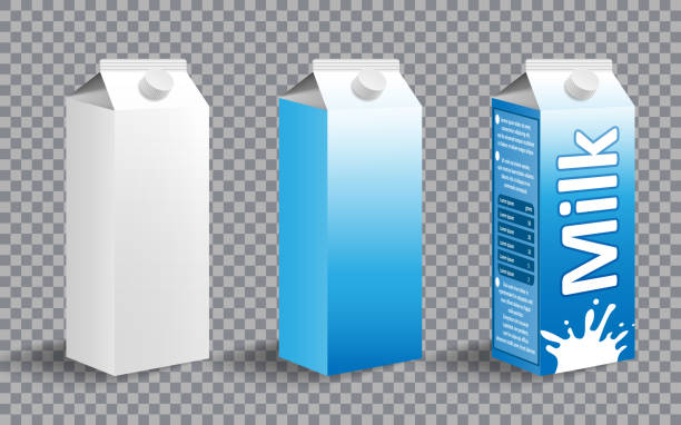 ilustrações, clipart, desenhos animados e ícones de conjunto de pacote de leite realista da caixa. projeto de pacote de leite com diferentes rótulos isolado. produtos lácteos para a marca. ilustração vetorial - caixa de leite