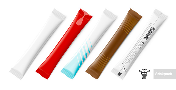 Set of realistic packaging stick mockup. Front and rear side.