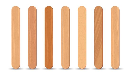 Set of realistic popsicle sticks. Ice lolly sticks, vector illustration, summer season.