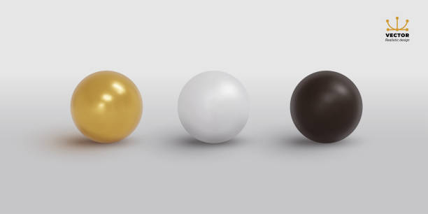 Set of realistic spheres and balls golden, white and black colored with a shadow. Blank of white round sphere or 3d ball. Vector illustration. Isolated on white background. Set of realistic spheres and balls golden, white and black colored with a shadow. Blank of white round sphere or 3d ball. Vector illustration. Isolated on white background. 3 d glasses stock illustrations