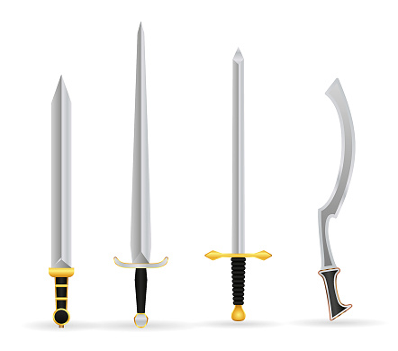 set of realistic sword warrior with metal shield. eps vector