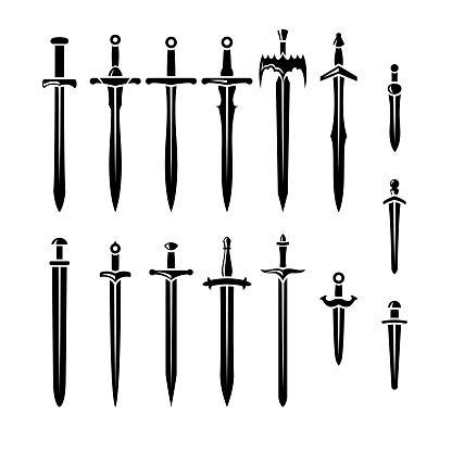 Set of realistic swords and knifes