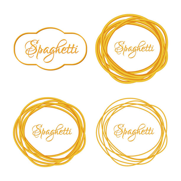 Set of Realistic Twisted Spaghetti Pasta Circle Frame  logo emblem Set of Realistic Twisted Spaghetti Pasta Circle Frame, logo emblem vector illustration pasta borders stock illustrations