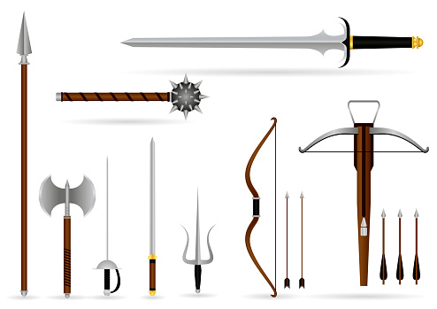 set of realistic warrior sword or cross swords shield or axe sword cartoon shield concept. eps vector