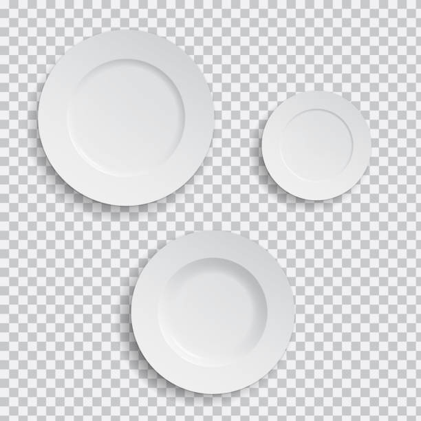 현실적인 흰색 접시의 투명 배경-벡터 - 그릇 stock illustrations