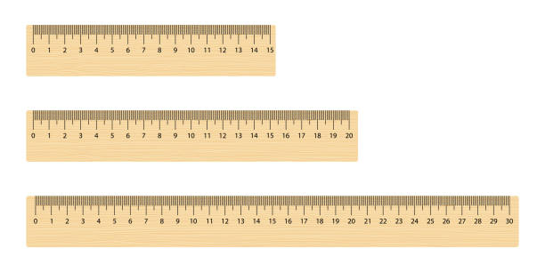 Set of realistic wooden measuring ruler Set of realistic wooden measuring ruler 15, 20 and 30 centimeters. School math tool. centimeter ruler stock illustrations