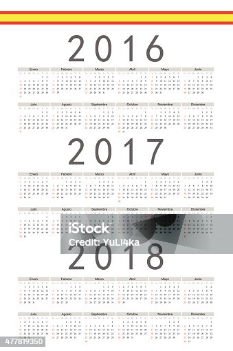 istock Set of rectangle Spanish 2016, 2017, 2018 year vector calendars 477819350