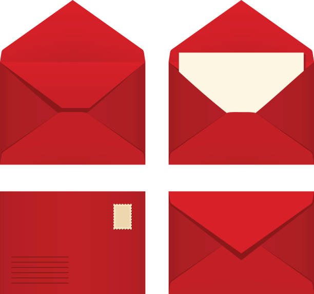 Set of red envelopes. Vector illustration. Vector set of four red envelopes. correspondence stock illustrations