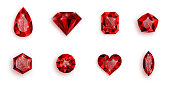 Set of red gemstones. Vector illustration of rubies.