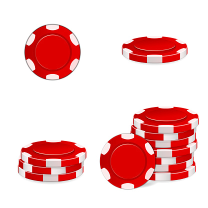 Set of red poker chips. Red-white chips. Vector illustration for casino, game