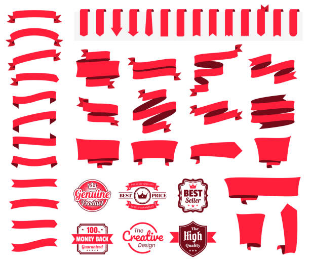 Set of Red Ribbons, Banners, badges, Labels - Design Elements on white background Set of red ribbons, banners, badges and labels, isolated on a blank background. Elements for your design, with space for your text. Vector Illustration (EPS10, well layered and grouped). Easy to edit, manipulate, resize or colorize. Please do not hesitate to contact me if you have any questions, or need to customise the illustration. http://www.istockphoto.com/portfolio/bgblue ribbon sewing item illustrations stock illustrations
