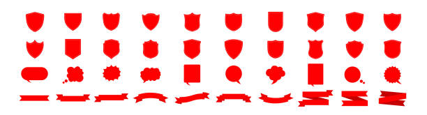 Reeks Rode Uitstekende Linten, Banners, kentekens, Etiketten - De Elementen van het ontwerp op retro achtergrond, Reeks linten.