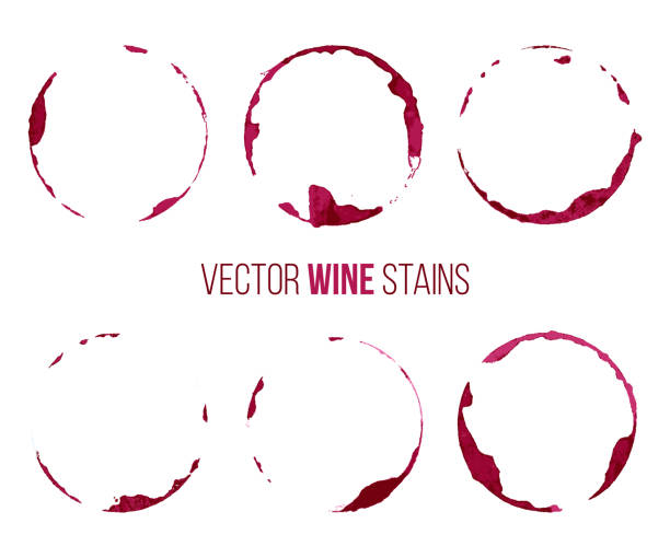 stockillustraties, clipart, cartoons en iconen met set van rode wijn vlekken geïsoleerd op een witte achtergrond. vector designelementen. - wijn