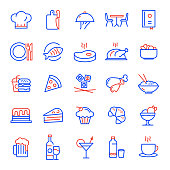 Set of Restaurant, Food and Drink Related Line Icons. Editable Stroke. Simple Outline Icons.