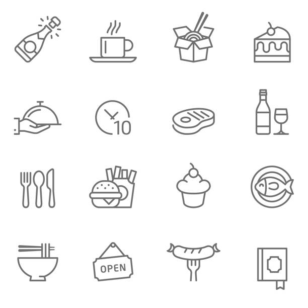 Set of Restaurants icons Restaurant, Food, Lunch, Food and Drink champagne icons stock illustrations