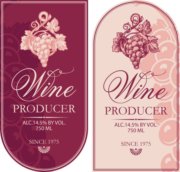 illustrations, cliparts, dessins animés et icônes de ensemble d’étiquettes de vin rétro avec des grappes de raisins - bordeaux