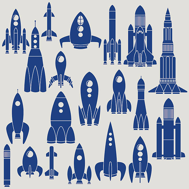 Set of Rockets Set of twenty different rockets rocketship silhouettes stock illustrations
