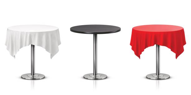 テーブル クロスが白い背景で隔離のラウンド テーブルのセット - テーブルクロス点のイラスト素材／クリップアート素材／マンガ素材／アイコン素材