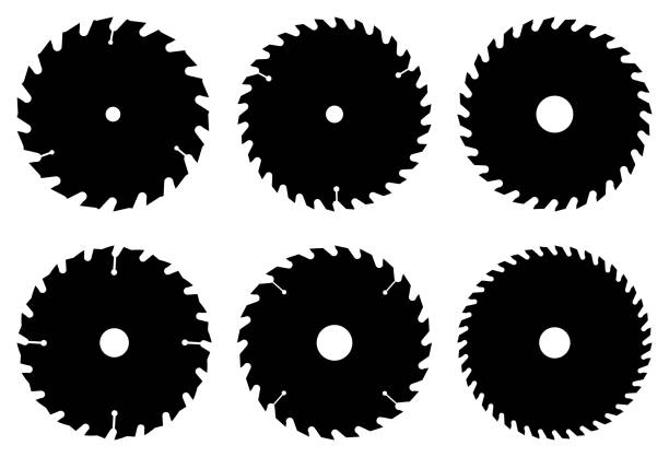 Set of saw blades. Flat icons. Silhouette vector Saw blades for woodworking machine manufacturing silhouettes stock illustrations