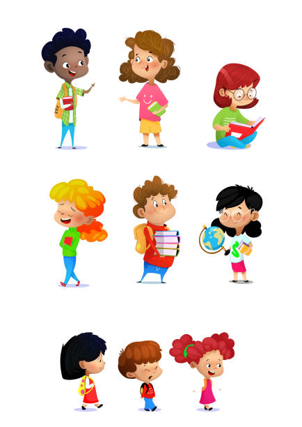 Set of school kids in education concept on white background vector art illustration